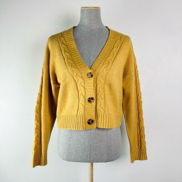 Lulus Forever My Favorite Season Mustard Yellow Knit Cardigan Sweater - Small - Picture 1 of 7